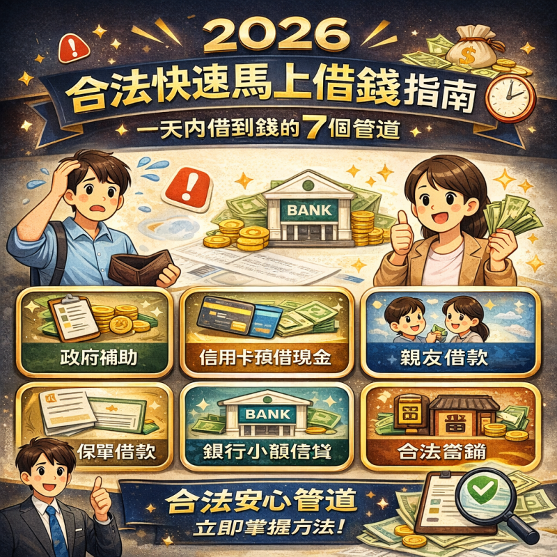 2026 合法快速馬上借錢指南｜一天內借到錢的 7 個管道